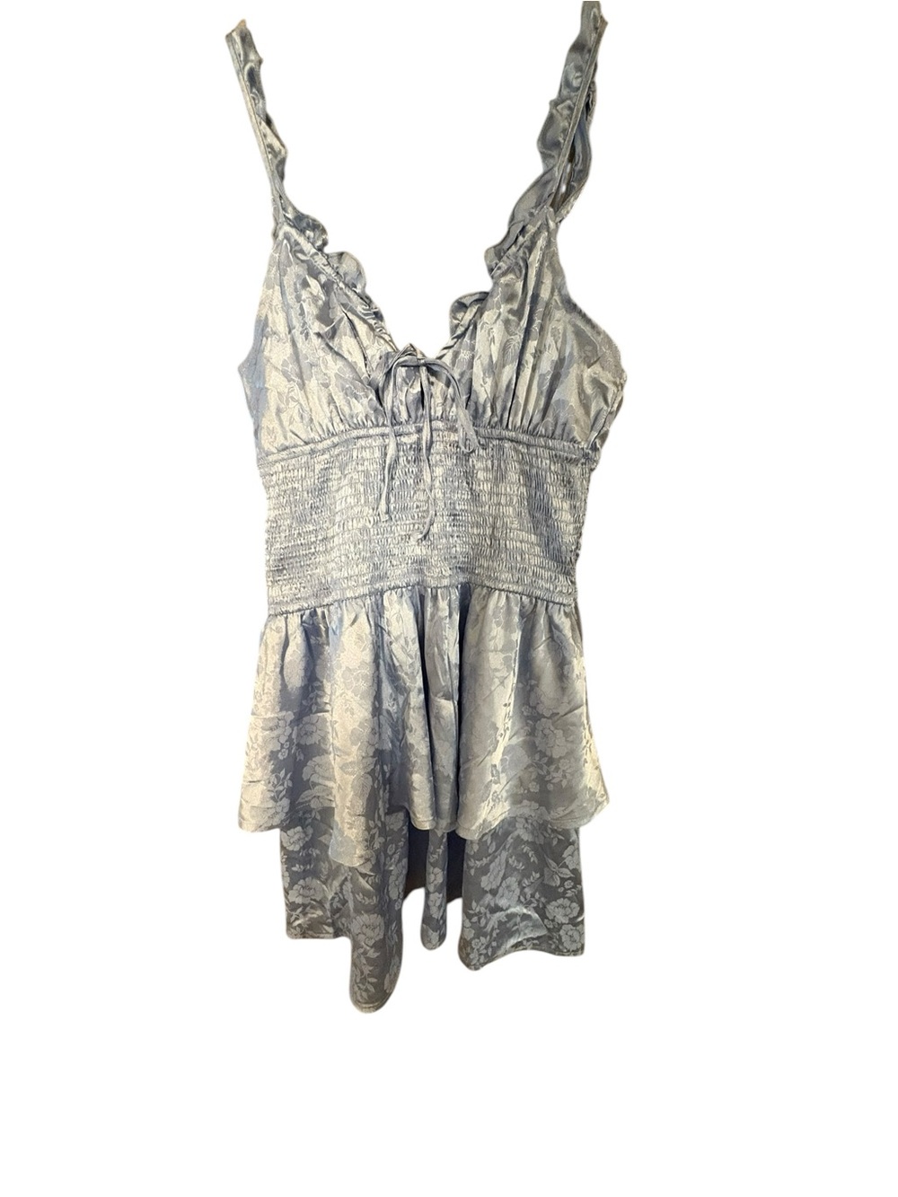 Aeropostale Silver Blue Floral Satin Babydoll Mini Dress Small